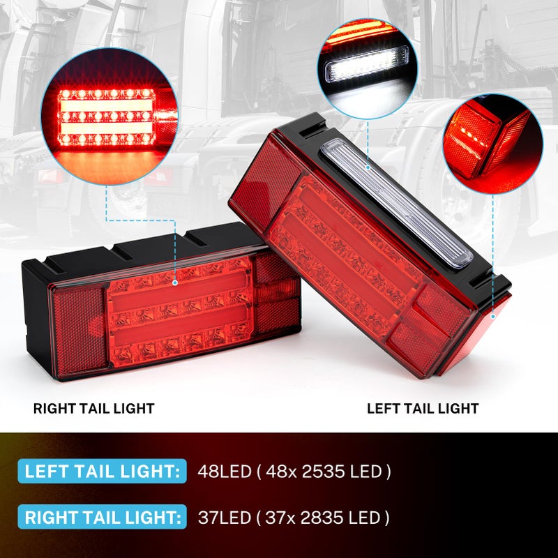 Kohree Submersible LED Trailer Lights Kit, 12V Super Bright Utility Brake Stop Turn License Tail Lights, Rectangular Trailer Lights with Wiring Kit & 2 Marker Lights for Boat RV Truck Over 80 Inches - Image 3